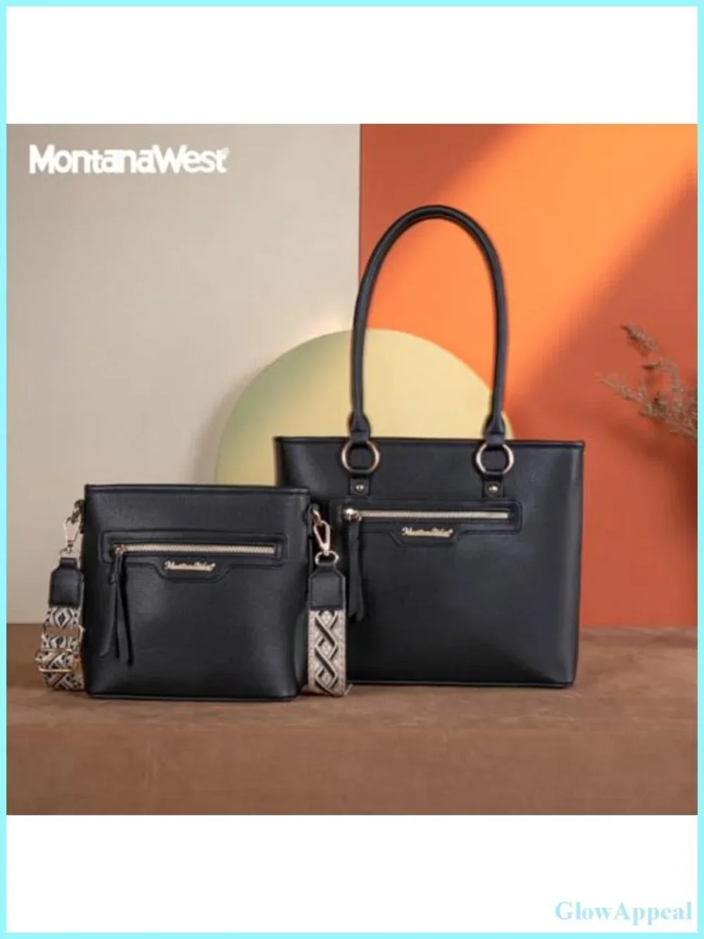 Set of 2 Vegan Leather Tote & Crossbody Bags with Guitar Strap